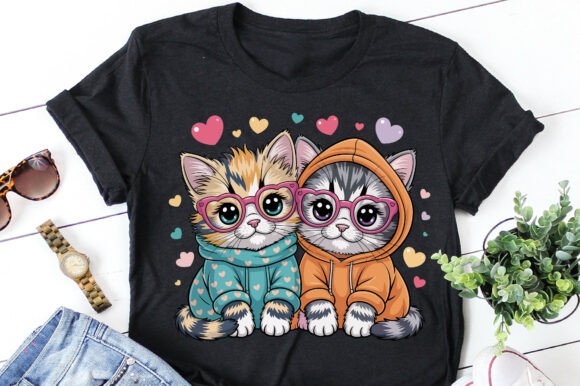 Charming Whimsical Valentine Cats Clipart