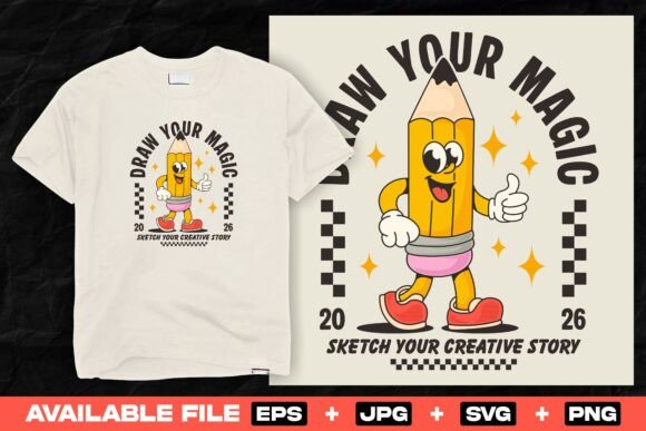 Cute Pencil Cartoon for T-Shirt Designs and Graphics