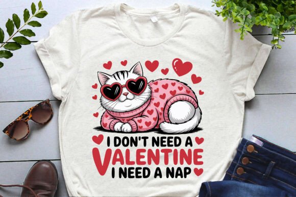 Funny Lazy Cat Anti Valentine's Day Png for T-Shirt Designs