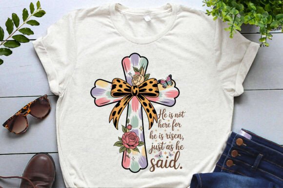 He is Risen Brushstroke Easter Cross Png for T-Shirt Designs